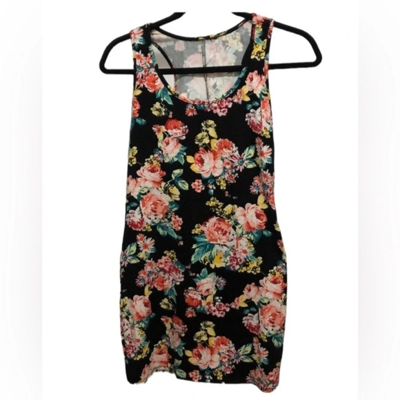 Floral Tank Dress Sleeveless Casual Summer Sun Dress Black Pink Size Unknown - Picture 2 of 4